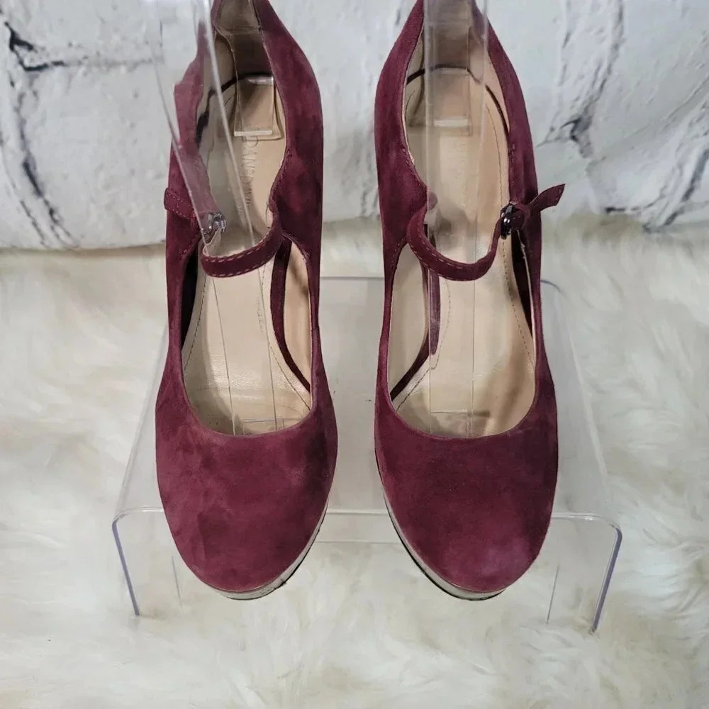 Joan & David Daquimberly Mary Jane Purple Gold Pumps Platform Heel Leather Suede - Picture 5 of 15